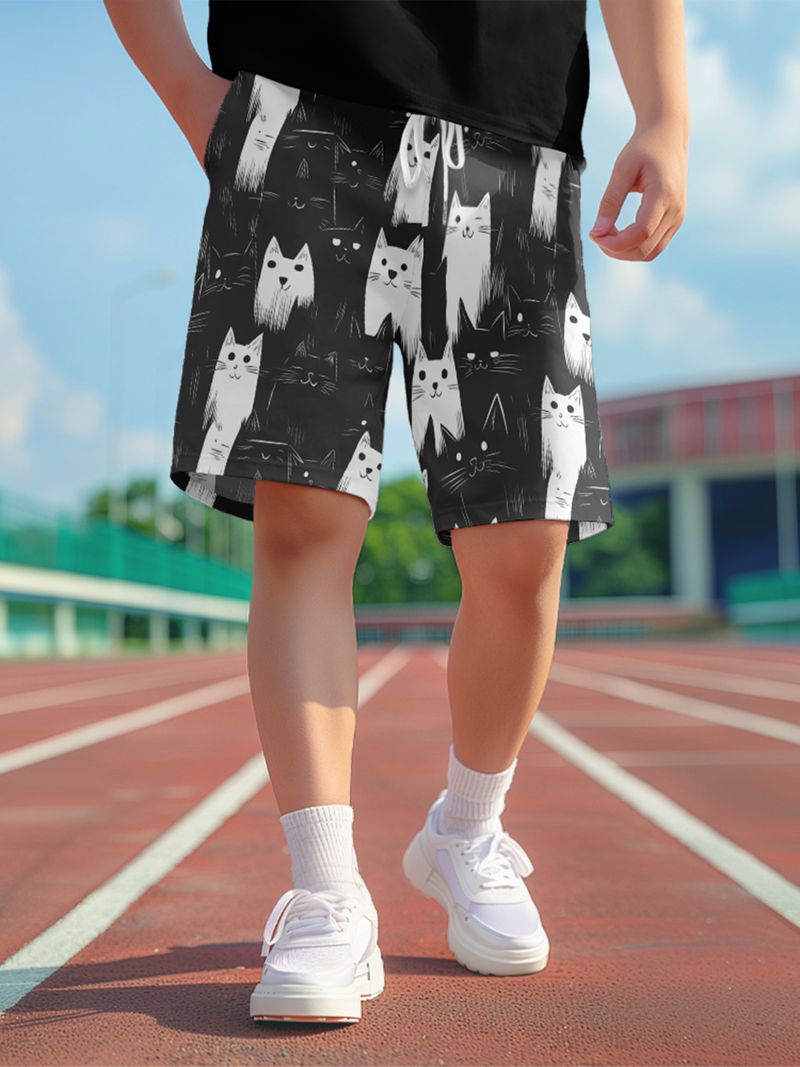 Unbeatable Quality New Cat Print Design Floral Plus Men's Fitness Running Sports Basketball Shorts_voghion.com