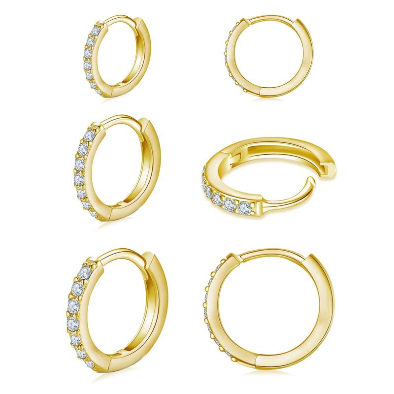 Brass Real Gold Plating Hot Selling Simple Zircon Inlaid Fashion Women's Circle Stud Earrings Set_voghion.com