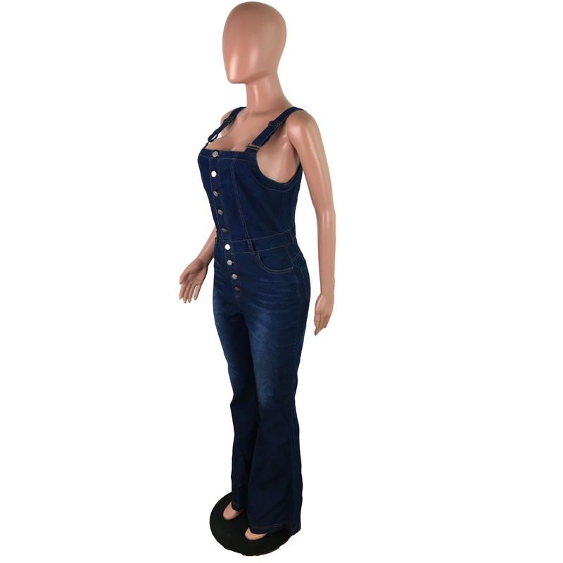 Roupas femininas Casual Sexy Suspensórios Denim Macacão Calças de perna larga_voghion.com