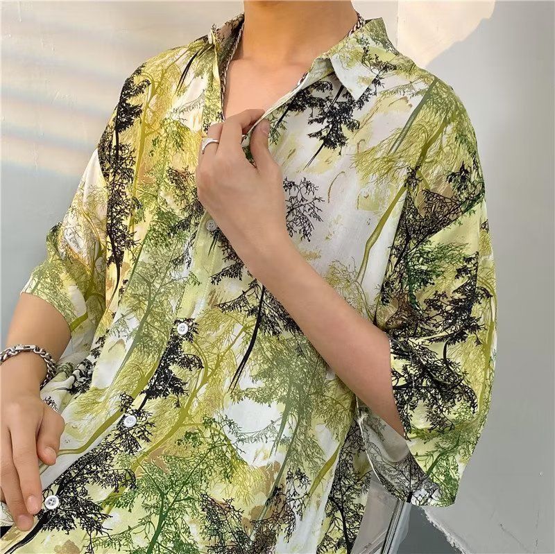 Camicia da spiaggia a maniche corte da uomo con stampa floreale, stile hawaiano, stile coppia, ampia e alla moda_voghion.com