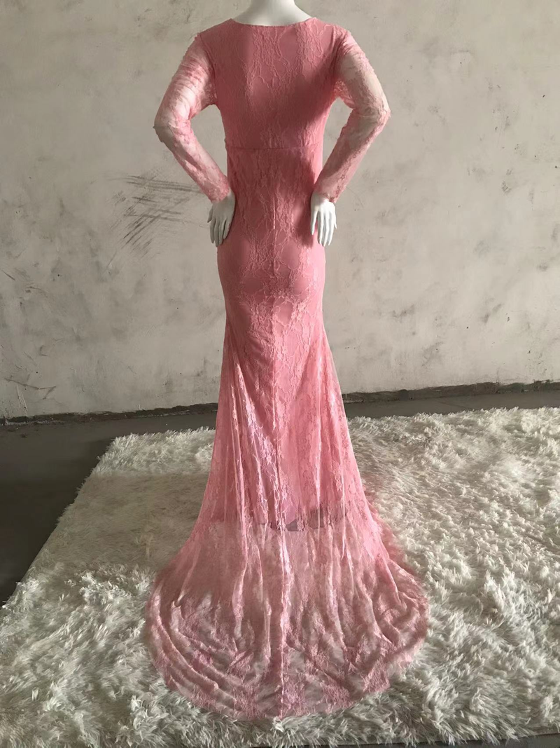 Abito da sera premaman in pizzo con scollo rotondo e strascico, abito lungo da donna_voghion.com
