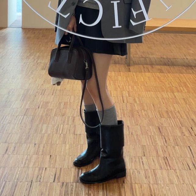 Sheepskin Version Of The Leather Wide Tube Martin Boots Women's Mid-length Short Heel Shorts Boots 2025 Fall Winter New Wear Comfortable_voghion.com
