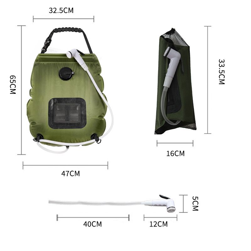 Geantă de duș portabilă pentru camping, 20L, cu energie solară, încălzitor de apă portabil pentru exterior, cu termometru, furtun de 6ft, material PVC negru pentru încălzire rapidă_voghion.com