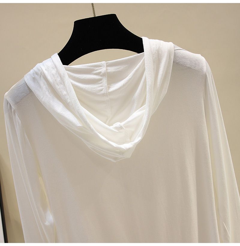 Giacca sottile con cappuccio bianco e orlo curvo, protezione solare_voghion.com