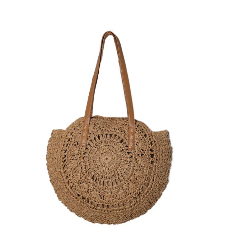 2024 New Fashion Straw Woven Single Shoulder Women's Beach Vacation Large Capacity Tote Bag_voghion.com