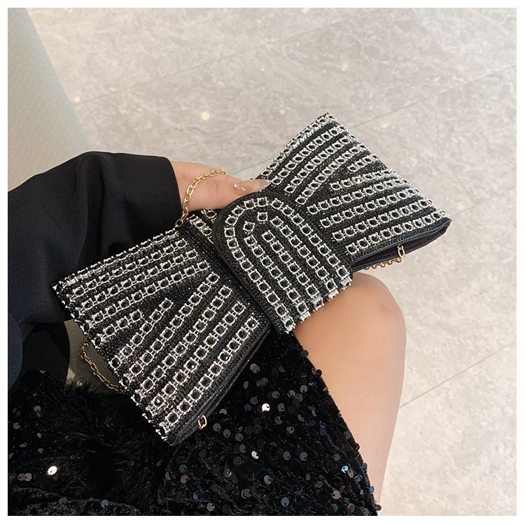 Modische Clutch mit Strasssteinen und Glasnischen-Design, unregelmäßige Schleifenform, Abendtasche_voghion.com