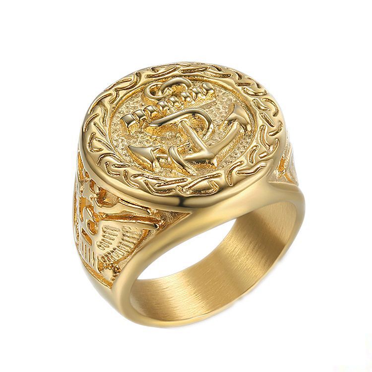 Ring Titanium Steel/stainless Steel Color Preserving Gold Plated US Navy Anchor Eagle Men's Ring_voghion.com