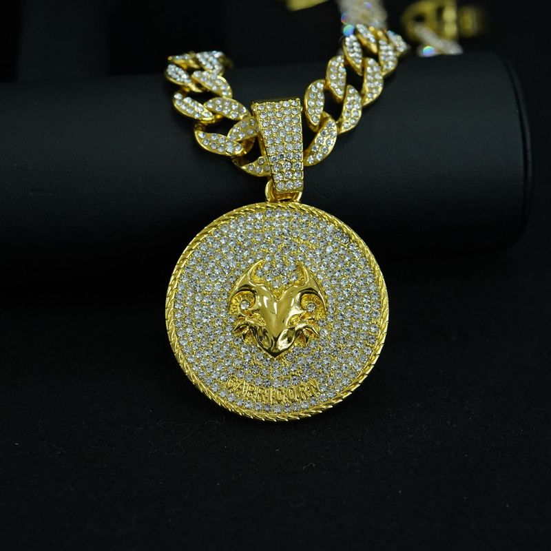 Jungfrau Volldiamant Runder Sternbild-Anhänger Engelssymbol Mode Klassisch Trendy Kubanische Kette Halskette_voghion.com