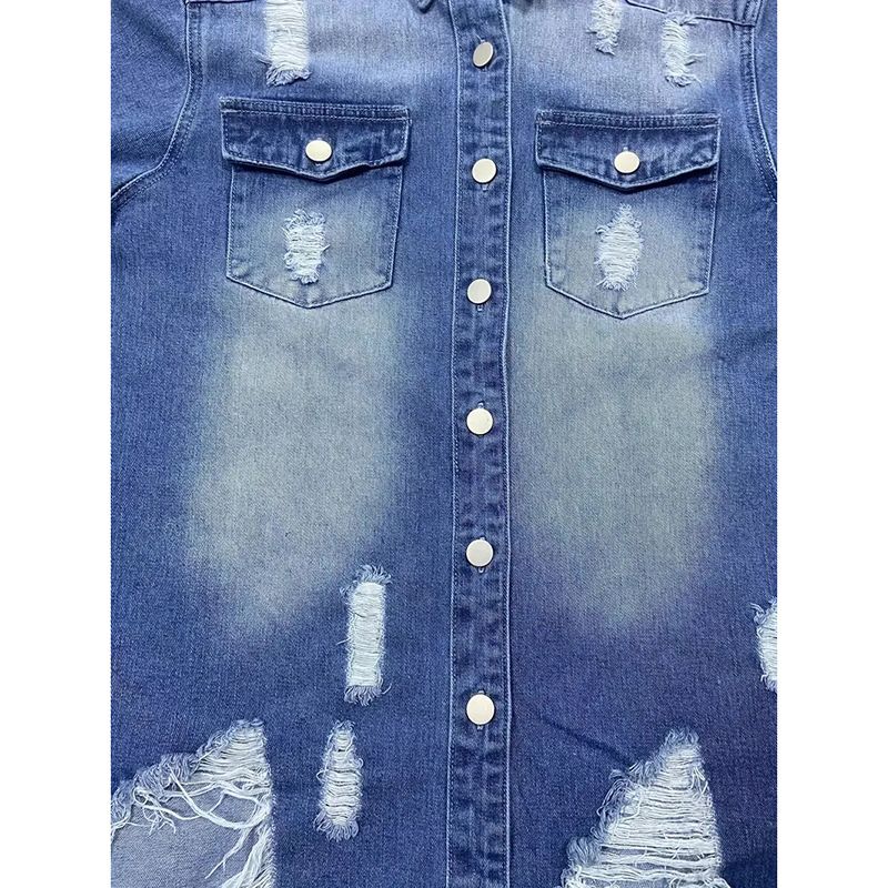 Damenbekleidung Jeansjacke für Damen in Übergröße, bequem, lässig, mit Löchern, lockere Oberteile_voghion.com