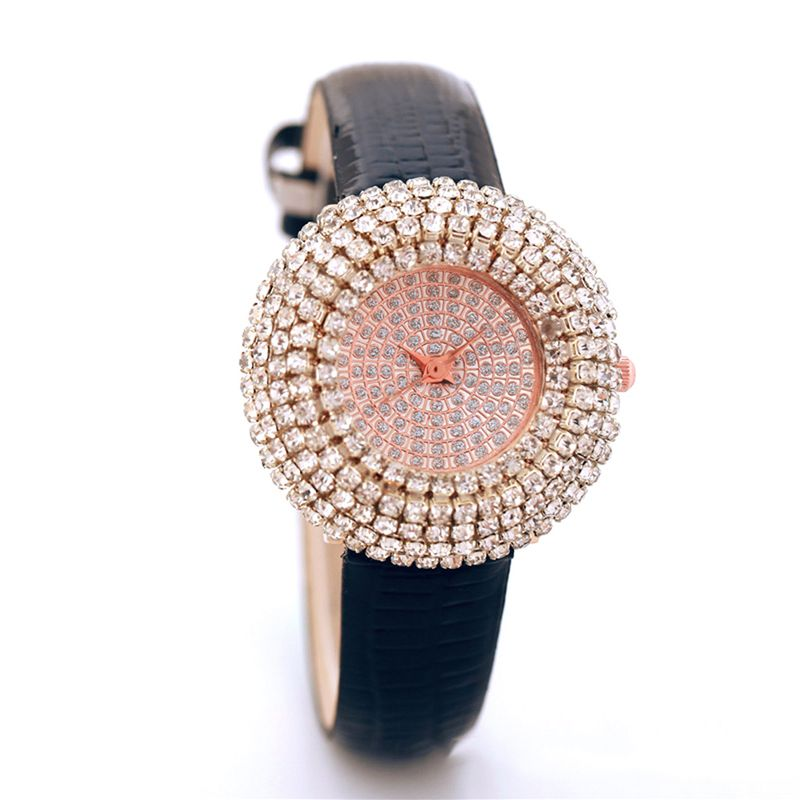 Orologio da polso da donna al quarzo con cinturino in ecopelle con quadrante rotondo e strass completo Yamaler_voghion.com