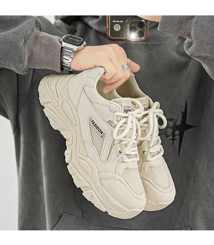 Men's 2025 New Niche Thick-Soled Height-Increasing Breathable Mesh Trendy Casual Sneakers White Dad Shoes Men_voghion.com