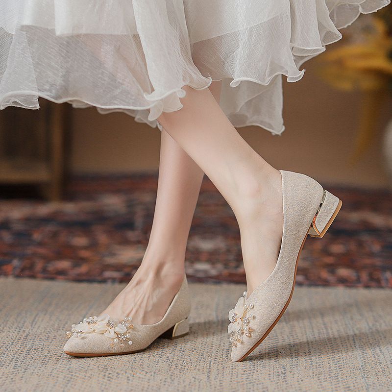 327-55 Neue Glitter Fee Brautjungfer Boot Spitzschuh Hochzeit Ferse Braut Flache Einzelne Schuhe Frauen_voghion.com