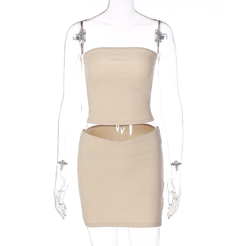 Damen-Set mit lässiger Linie, Oberteil, Brust, schmalem, kurzem Rock_voghion.com