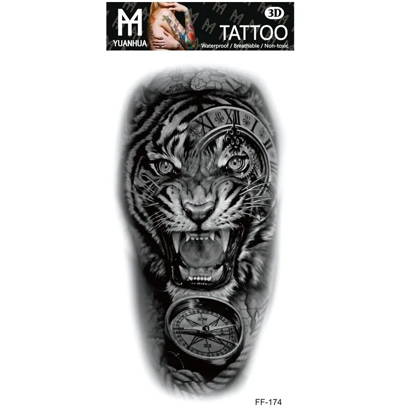 Impermeabile tatuaggio temporaneo finto braccio superiore testa di lupo umano totem testo arabo tatuaggio finto una tantum adesivi maschio femmina ragazzo ragazza_voghion.com