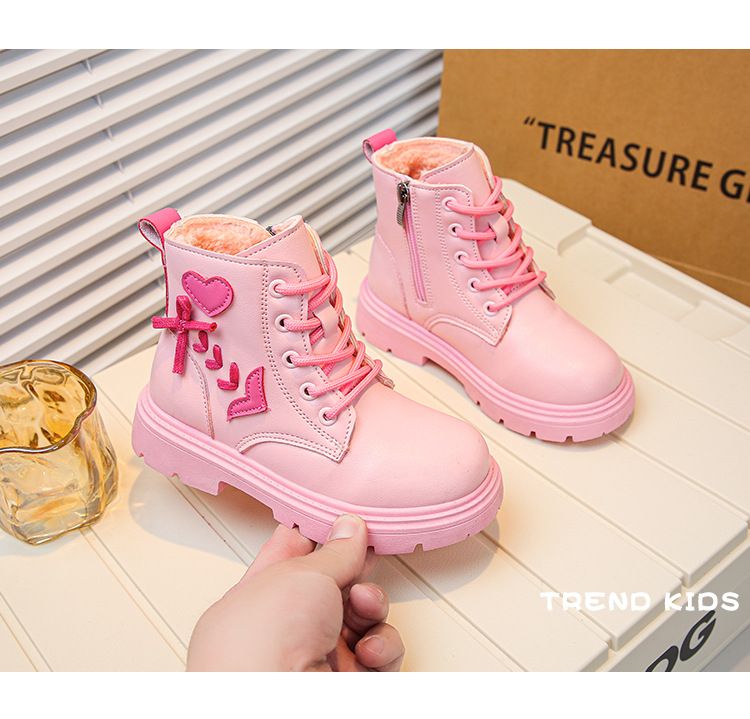 Chaussures pour enfants Bottes Martin pour filles Bottes courtes chaudes en velours pour enfants Bottes simples pour filles de style nouveau Bottes en cuir de princesse à la mode tendance_voghion.com