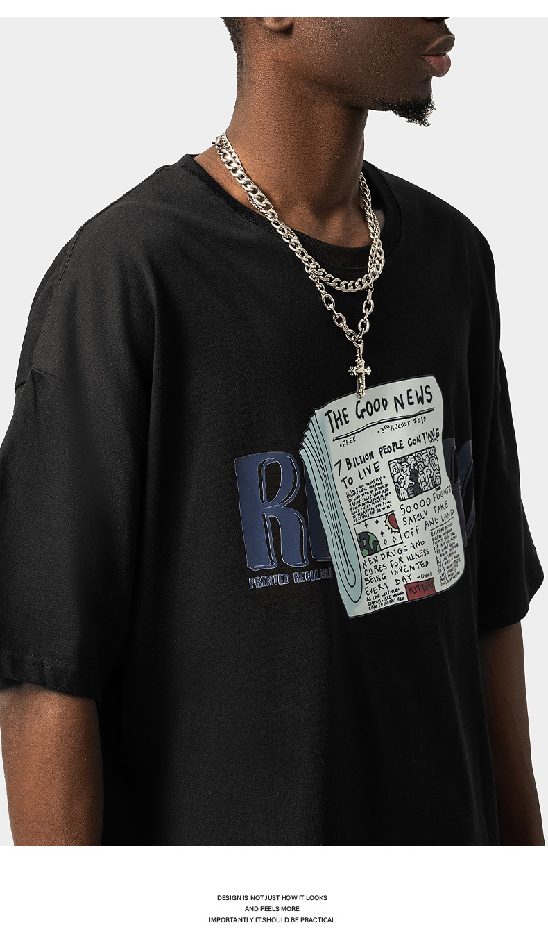 T-shirt a maniche corte stile Academy T-shirt da uomo in cotone bianco a t ampia oversize alla moda con spalla bassa per coppia_voghion.com