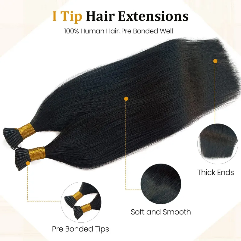 Extensions de cheveux humains raides pré-collés brésiliens Remy Fusion Hair Extensions Micro Beads_voghion.com