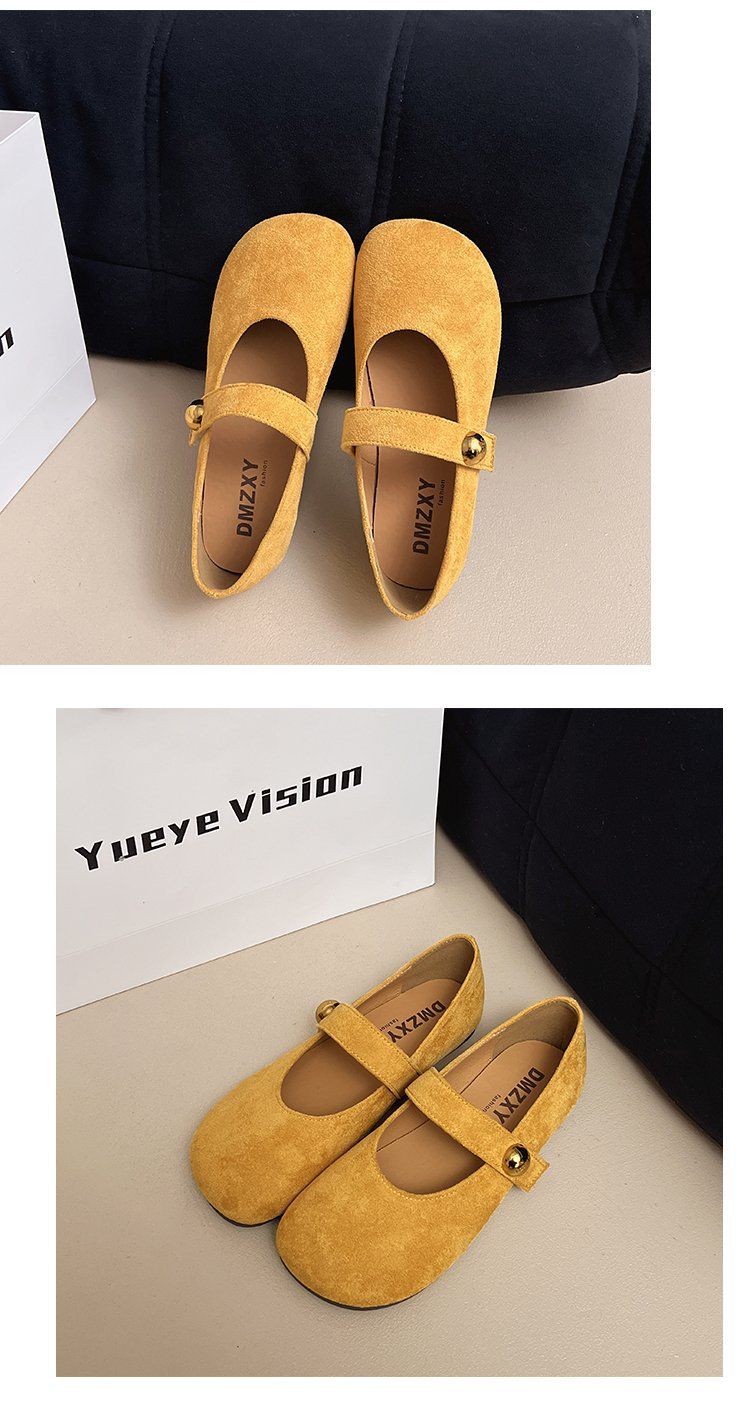 Retro Flachmundschuhe für Damen Frühling mit Rock Weichsohlen Gelb Flache Mary Jane Schöne Schuhe_voghion.com