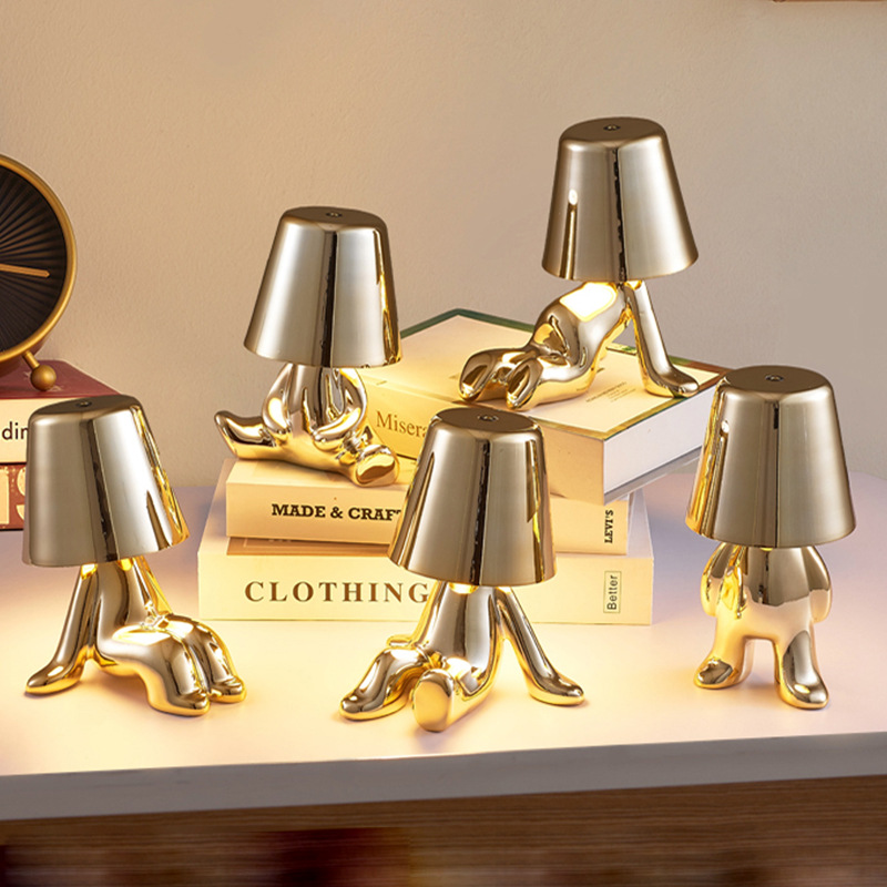 Creative Design of Induction Little Golden Table Lamp Thinker Atmosphere Lamp Decorative Bedhead Lamp Touch Night Lamp_voghion.com