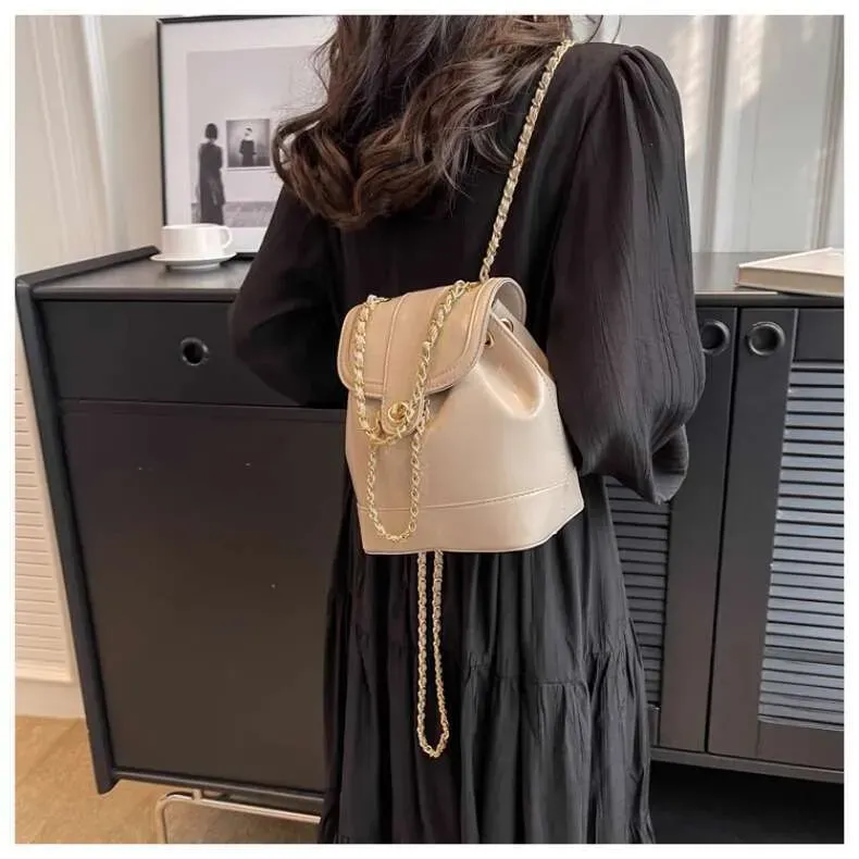 High-Quality Texture Small For Women Versatile New Chain Crossbody Backpack Bucket Bag_voghion.com