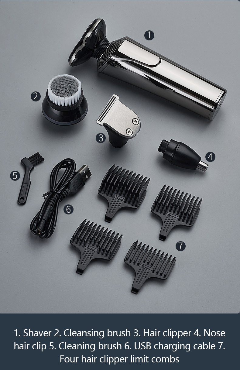 Ensemble de toilettage professionnel pour hommes, rasoir électrique multifonction 5 en 1, étanche, Rechargeable par USB_voghion.com