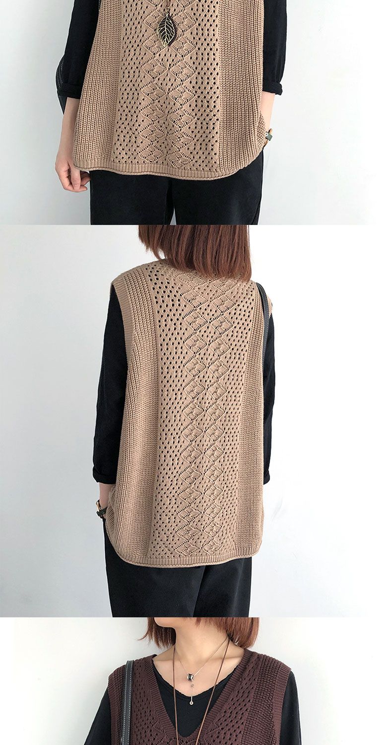 Pull-over rétro à col en V pour femme, collection printemps-été-automne 2025. Coupe ample et fine. Tailles généreuses._voghion.com