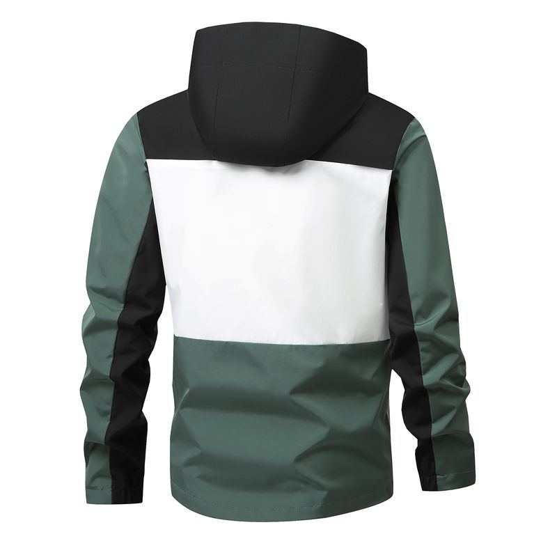 Slim-Fit-Kapuzenjacke für Herren – Leichte Polyester-Windjacke mit Stehkragen für Outdoor- und Freizeitkleidung (Grün, Blau)_voghion.com