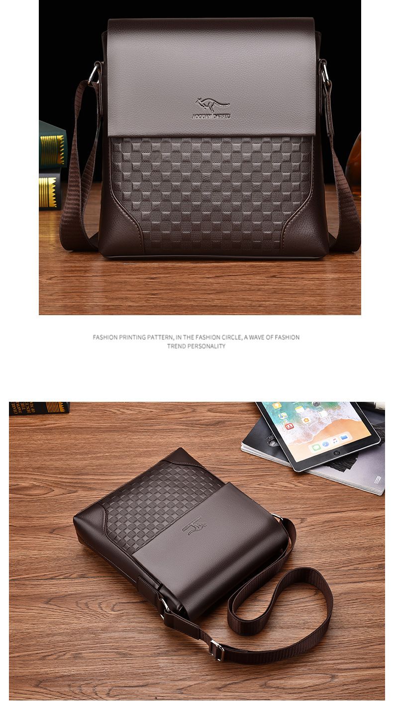 Classic Retro Men's Leather Shoulder Bag – High-End Messenger Bag, Vintage Plaid Business Backpack For Men_voghion.com
