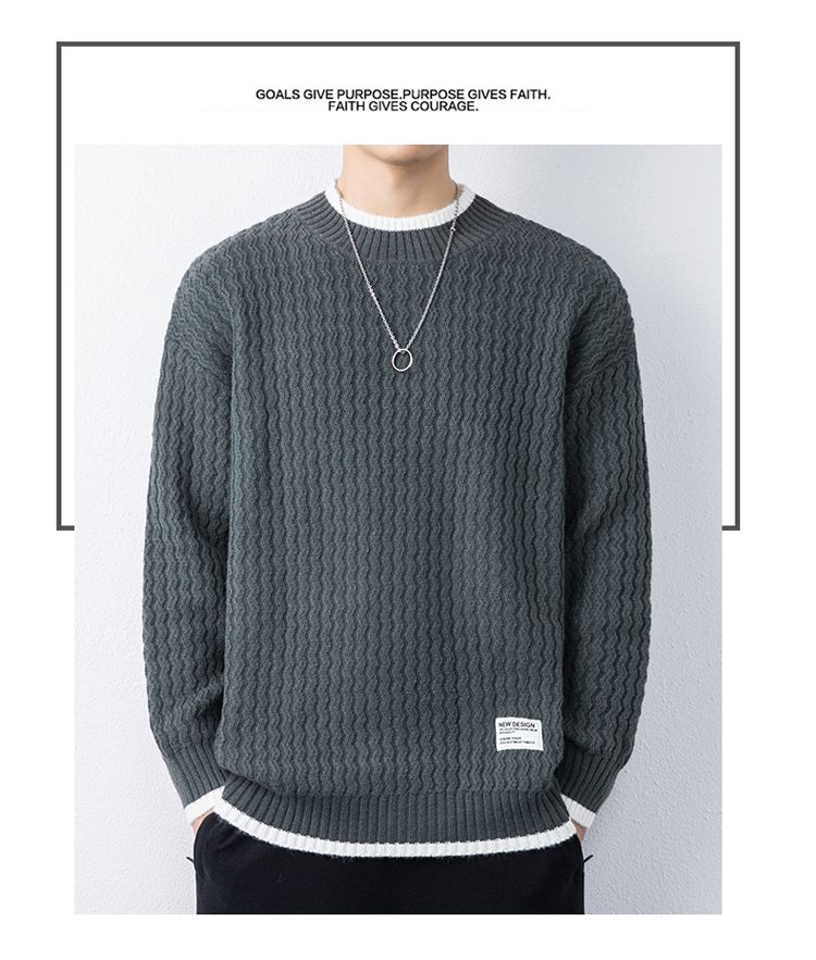 Langarm Herren Herbst Winter Neuer Jugend Strickpullover Trendy Loose Vielseitiges Basishemd_voghion.com
