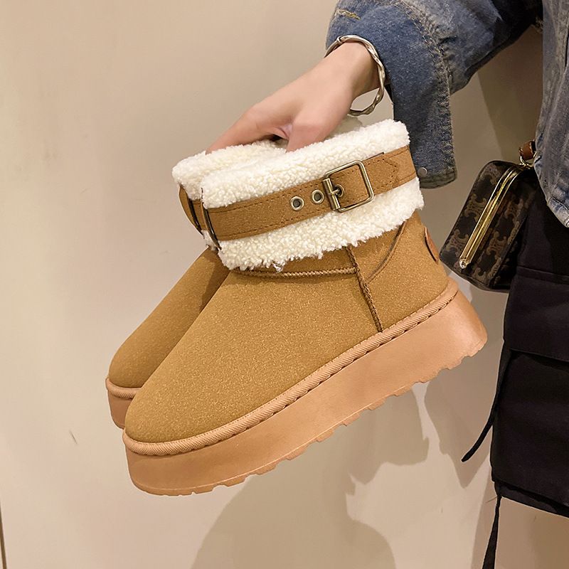 Women's Snow Boots With Fleece Thickened Winter Muffin Thick-soled Warm Short Boots Cotton Shoes_voghion.com
