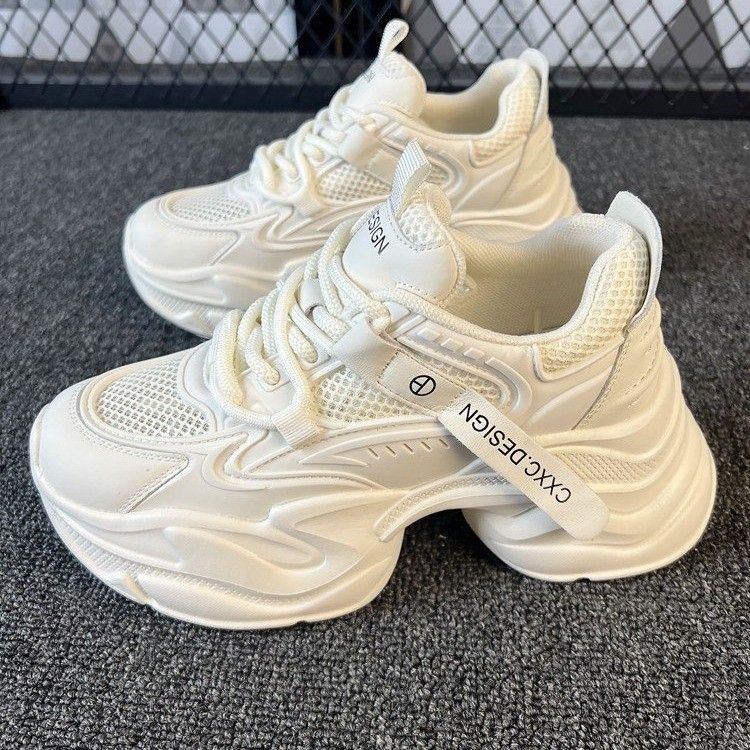 Papà 2025 Nuove Scarpe Casual da Donna con Suola Alta, Primavera ed Estate, Bianche, in Rete e Traspiranti_voghion.com