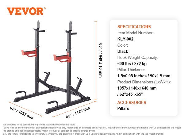 VEVOR Squat Stand Power Rack, Multi-Functional Barbell Rack With Hook, Weight Plate Storage Attachment, Adjustable Free Bench Press Stands, Max Load 600 Lbs Steel Exercise Squat Stand For Gym/Home Gym_voghion.com