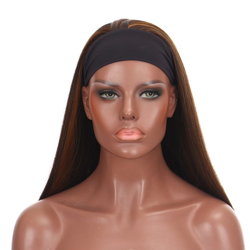 Parrucca da donna con capelli sintetici, lunga e diritta, nera, con fascia intera_voghion.com