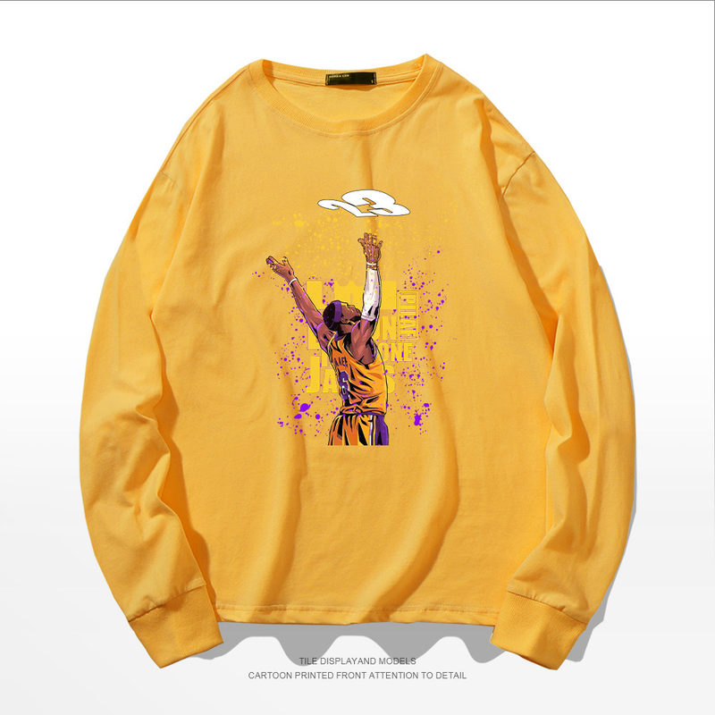 T-shirt stampata girocollo allentata tendenza James Powder Spread Trend da uomo in puro cotone a maniche lunghe 2022_voghion.com