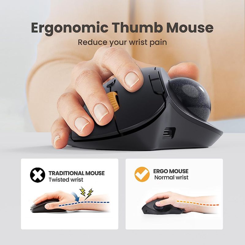 ProtoArc EM04 Trackball Mouse Wireless Rechargeable Ergonomic Vertical Bluetooth Mice For Computer PC IPad Windows_voghion.com