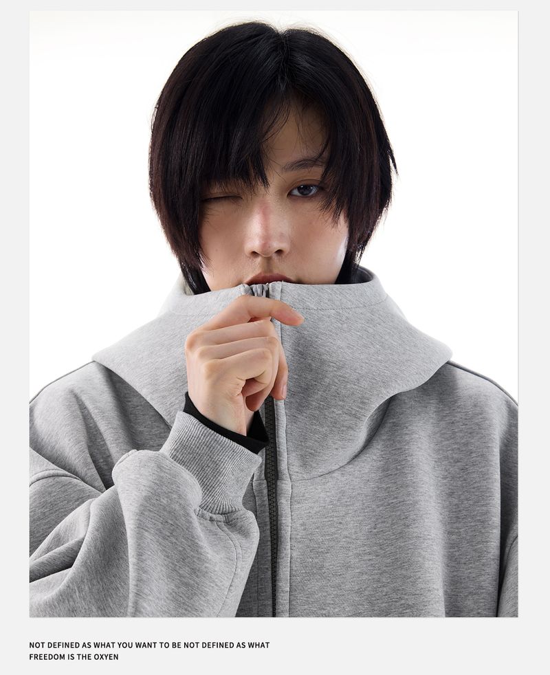 Loose Culture Oversized Air Layer Gray Hoodie Autumn Winter Unisex Style Jacket For Women_voghion.com