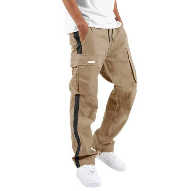 Pantaloni cargo da uomo nuovi, primavera-autunno 2025, con coulisse e design a blocchi di colore_voghion.com
