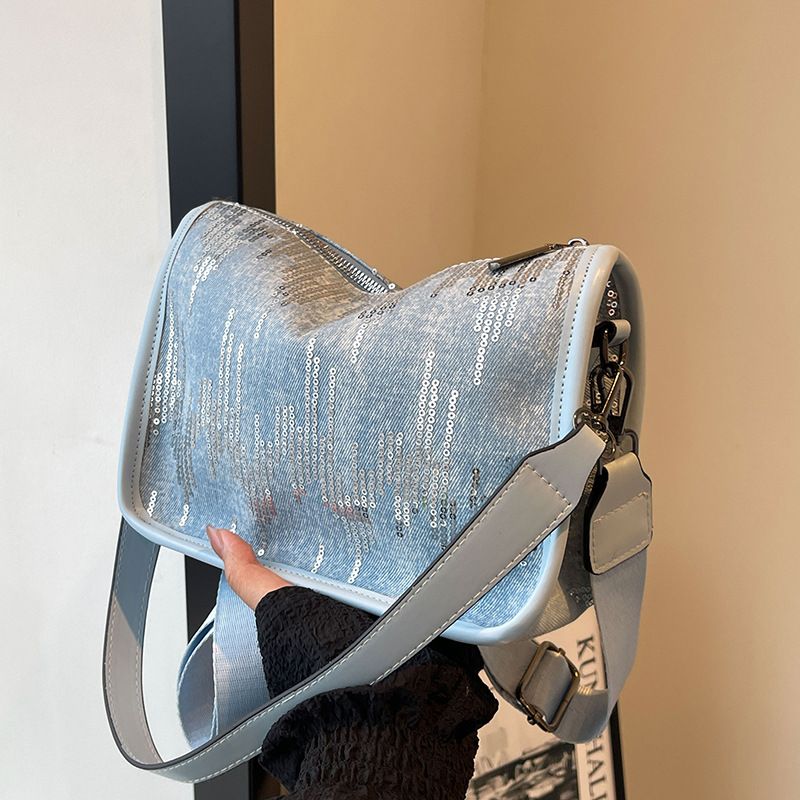 Borsa a tracolla piccola con paillettes blu di alta qualità per donna 2024, nuova e alla moda, da portare sotto le ascelle, in denim_voghion.com