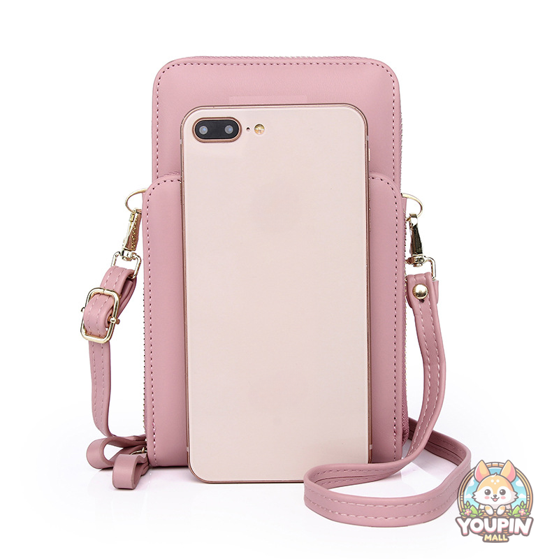 Korean version fashion multi-card vertical mobile phone bag mobile phone storage pu mobile phone bag female crossbody zipper double layer female_voghion.com