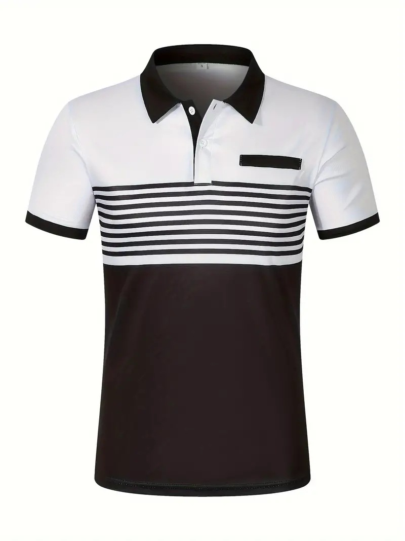 New Summer Men Casual Short Sleeve Lapel Business Polo Shirt 3D Digital Print Stripe Polo Shirt Sport Button Pullover Tops_voghion.com
