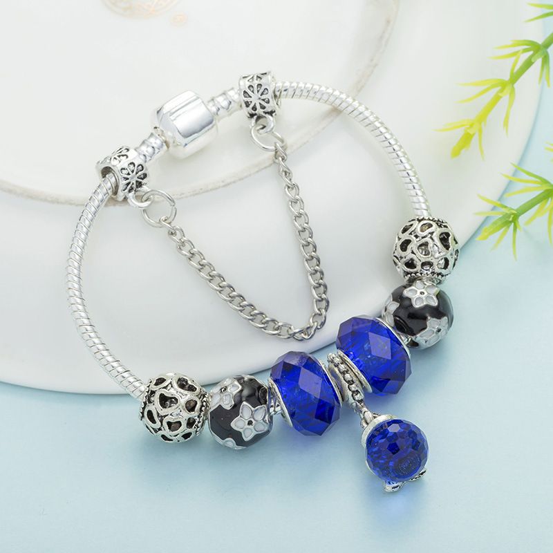Charm Bracelets Blue Butterfly Crystal Pendant Bracelet Alloy Large Hole Beads Jewelry_voghion.com