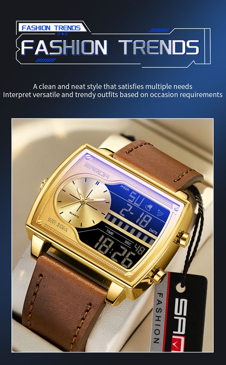 Electronic Quartz Watch Square Cool Teenagers Electronic Watch Multi-functional Chronograph Watch_voghion.com