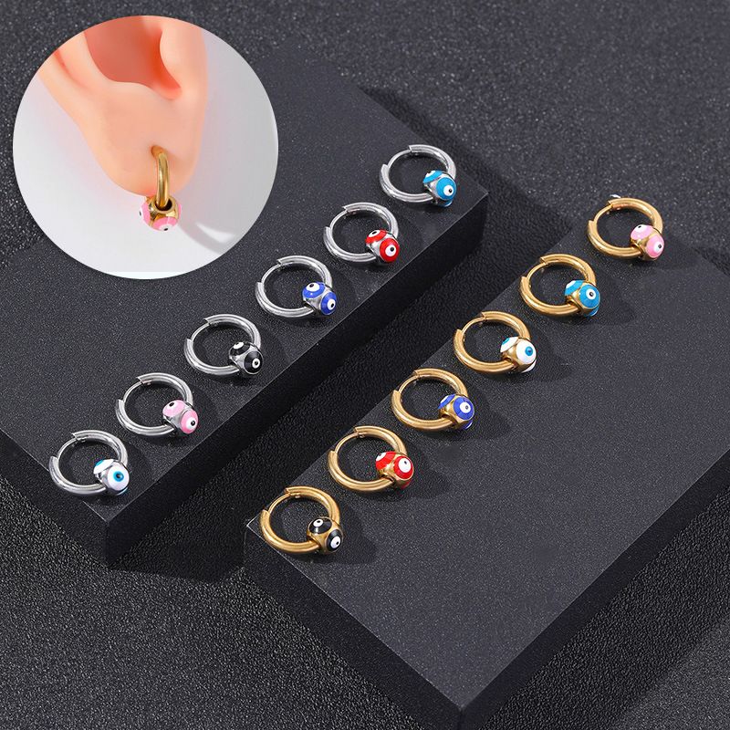 Titan Dämonenauge Anhänger Runde Linie Edelstahl Ohr Manschette Minimalistischen Stil Ohrstecker Schmuck_voghion.com