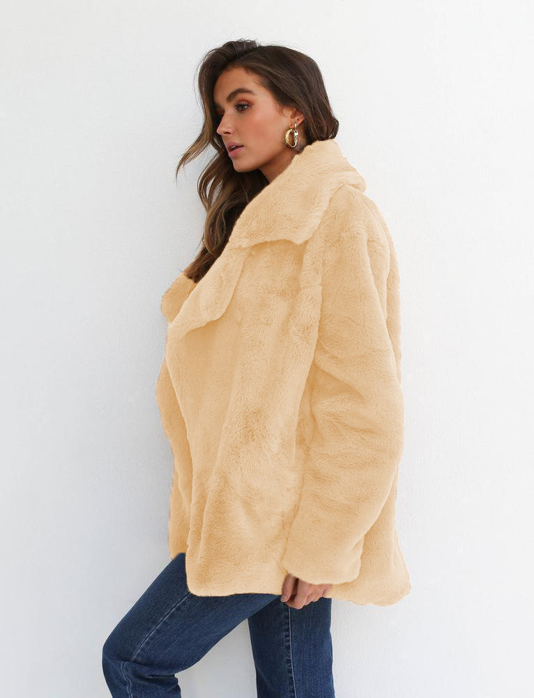 Women's Clothing Autumn and Winter Jacket Sexy Plush Lapel Slim Jacket_voghion.com