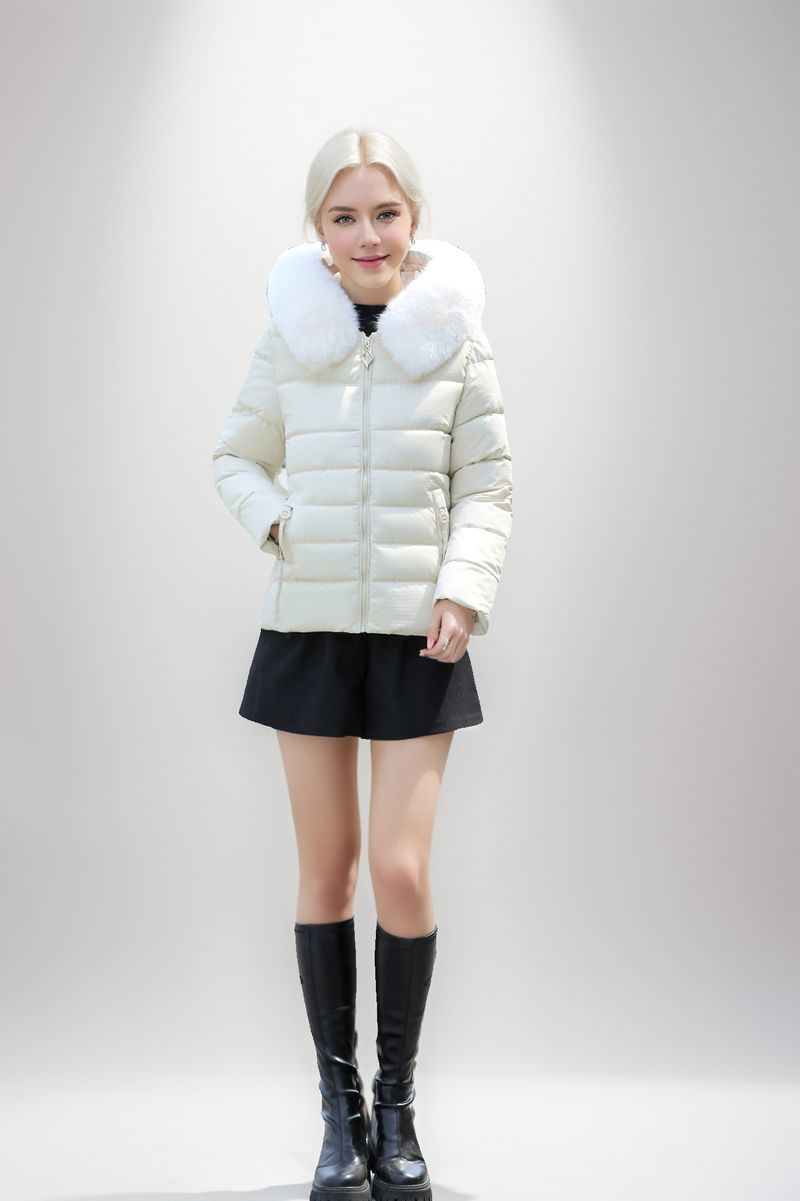 Giacca invernale da donna con grande collo in pelliccia, nuovo stile corto 2024, vestibilità slim fit, in cotone spesso_voghion.com