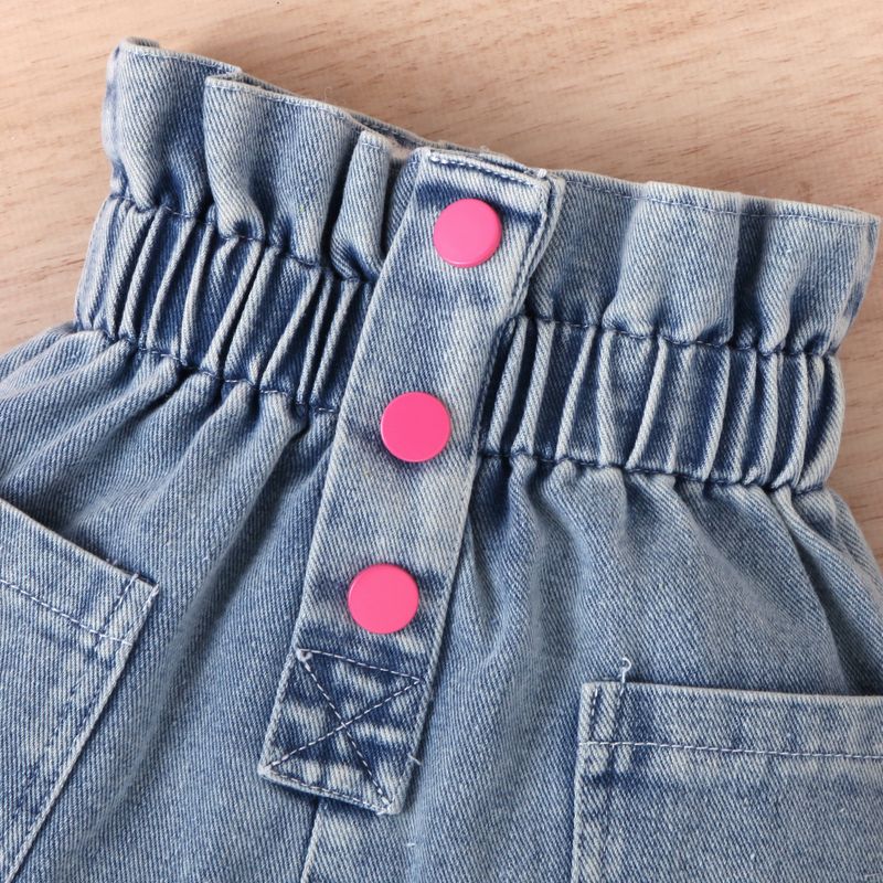 Mutter & Kinder Kinderkleidung Mädchen Sommer Pit Einfarbig Ärmellos Off Shoulder Pullover Zerrissene Jeanshose Zweiteiliges Set_voghion.com