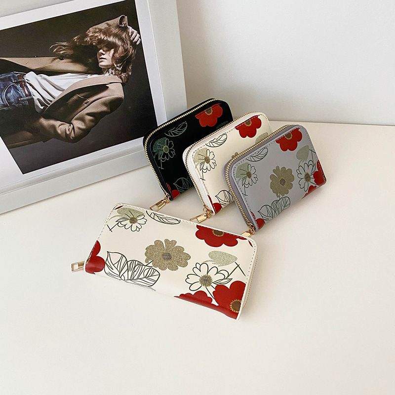 Torebki damskie Portfel Damska modna torebka wieczorowa z nadrukiem kwiatowym Wersja damska Portfel PU o dużej pojemności, etui na karty, portmonetka na monety_voghion.com