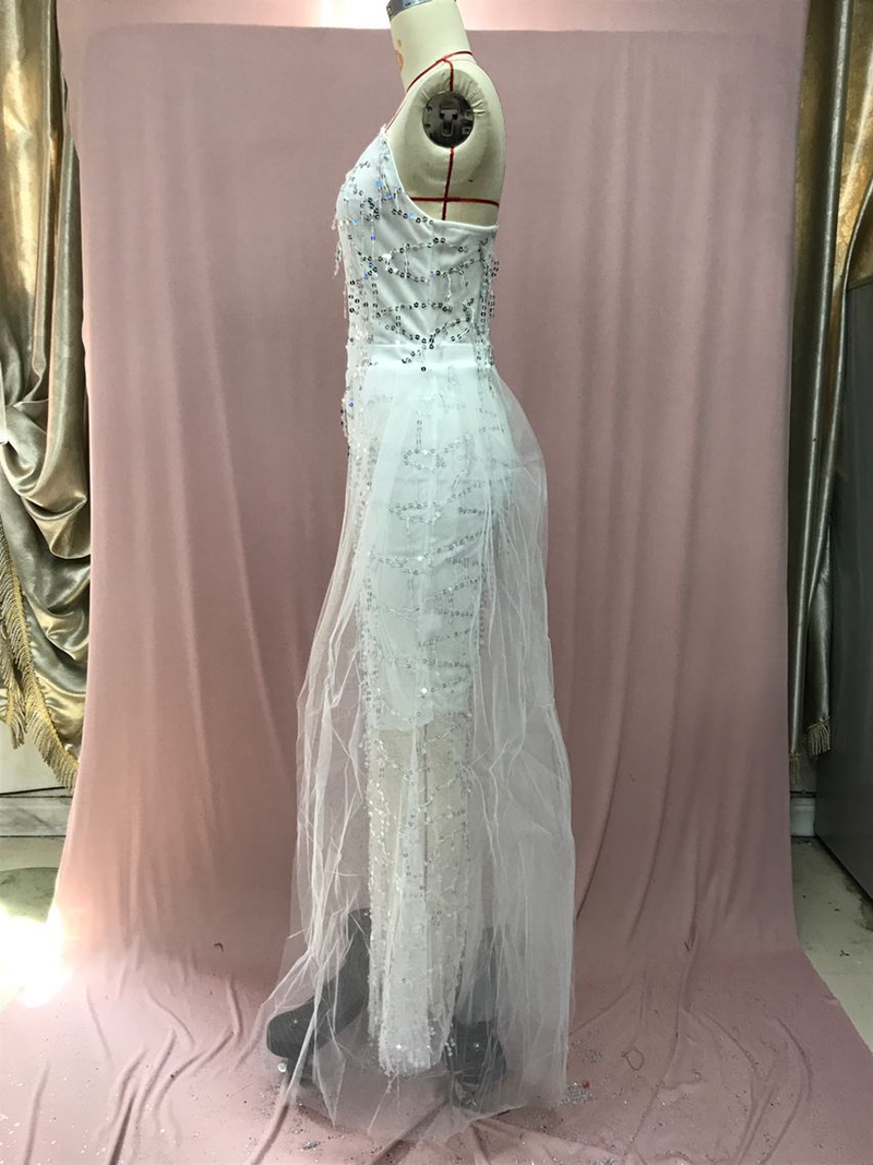 Elegantes Pailletten-Meerjungfrauen-Abendkleid für den Sommer – trägerlos, hohe Taille, langes Tüllkleid mit Spitzendetails (Silber – S bis XXL)_voghion.com