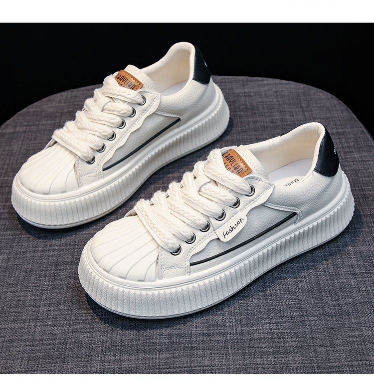 Leather children's 2024 autumn new collection, shell toe board versatile thick soled white shoes, casual sports shoes_voghion.com