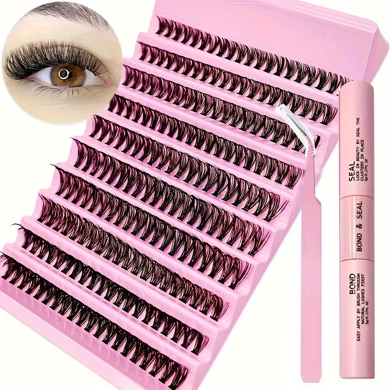 Wimpern-Set 30D/40D/80D, segmentierte Wimpern, künstliche Wimpern, große Kapazität, DIY-Wimpern-Set + Doppelkopf-Kleber + Pinzette_voghion.com
